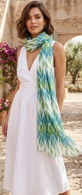 Christopher Fischer womens long green blue scarf gauzy cotton lightweight